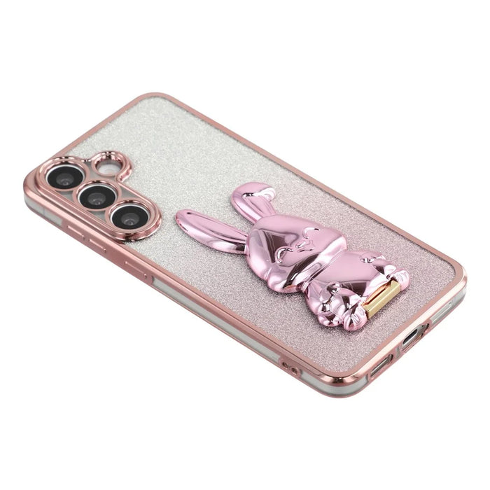 For Samsung Galaxy A26 5G Case Electroplating Glitter Rabbit PC + TPU Phone Cover with Kickstand - Pink - 5