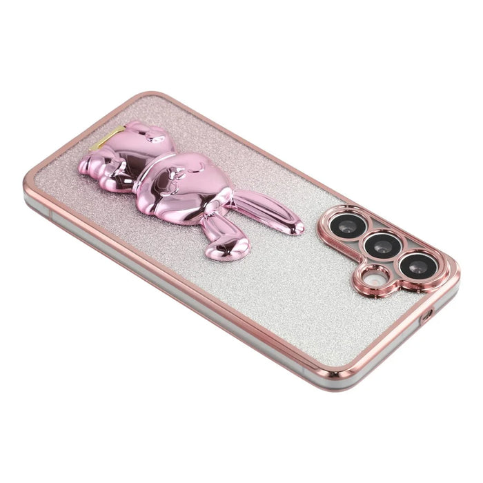 For Samsung Galaxy A26 5G Case Electroplating Glitter Rabbit PC + TPU Phone Cover with Kickstand - Pink - 6