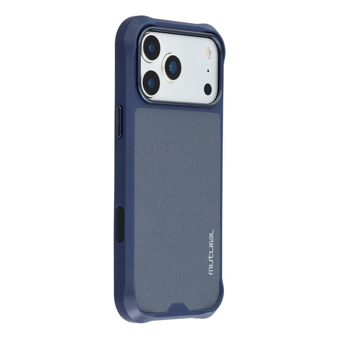 MUTURAL For iPhone 17 Pro Magnetic Case Leather Coated TPU + PC Phone Cover with Metal Camera Frame - Dark Blue - 1