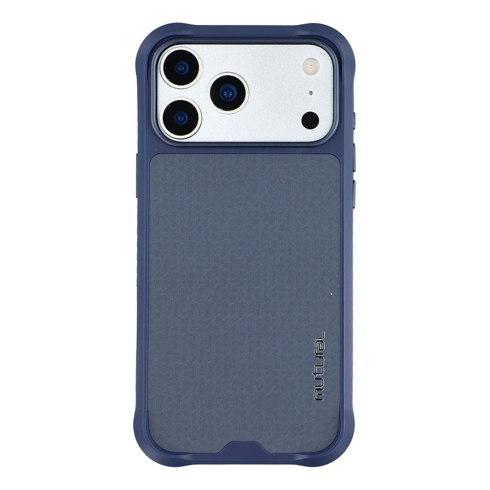 MUTURAL For iPhone 17 Pro Magnetic Case Leather Coated TPU + PC Phone Cover with Metal Camera Frame - Dark Blue - 3
