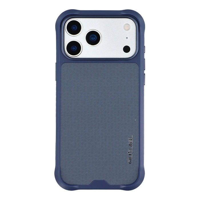 MUTURAL For iPhone 17 Pro Magnetic Case Leather Coated TPU + PC Phone Cover with Metal Camera Frame - Dark Blue - 3
