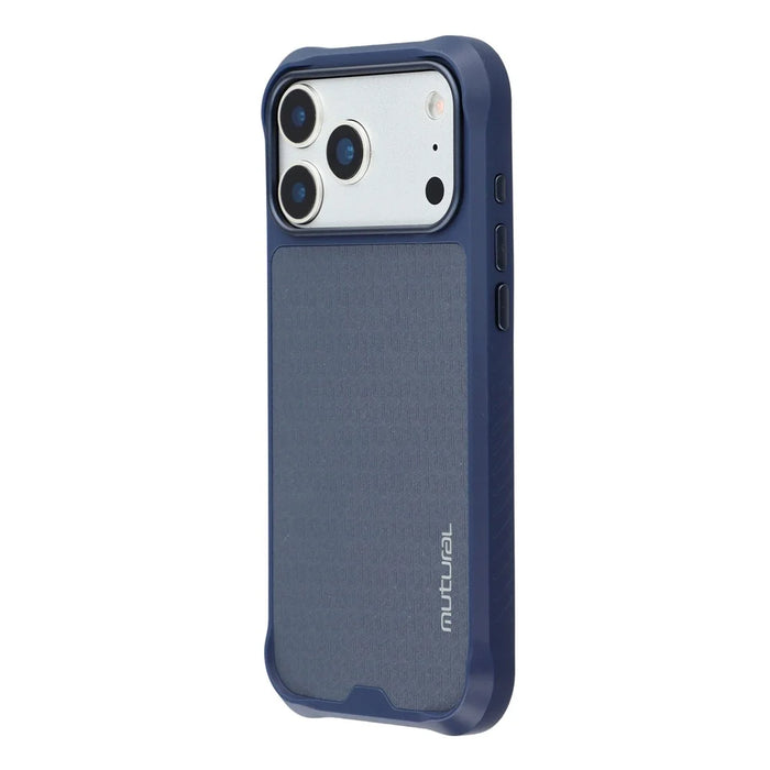 MUTURAL For iPhone 17 Pro Magnetic Case Leather Coated TPU + PC Phone Cover with Metal Camera Frame - Dark Blue - 4
