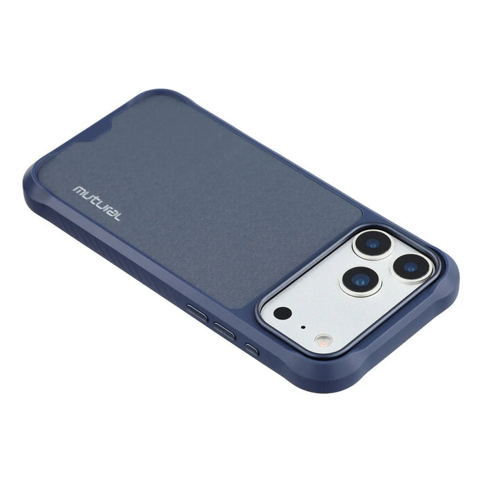 MUTURAL For iPhone 17 Pro Magnetic Case Leather Coated TPU + PC Phone Cover with Metal Camera Frame - Dark Blue - 5