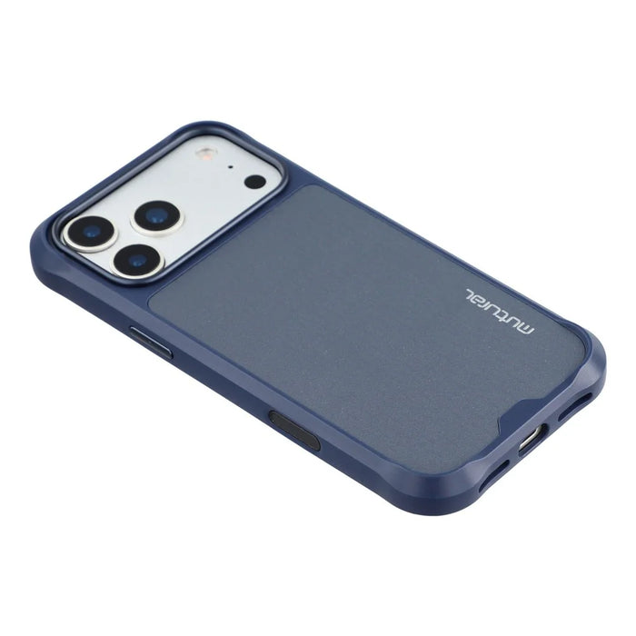 MUTURAL For iPhone 17 Pro Magnetic Case Leather Coated TPU + PC Phone Cover with Metal Camera Frame - Dark Blue - 6