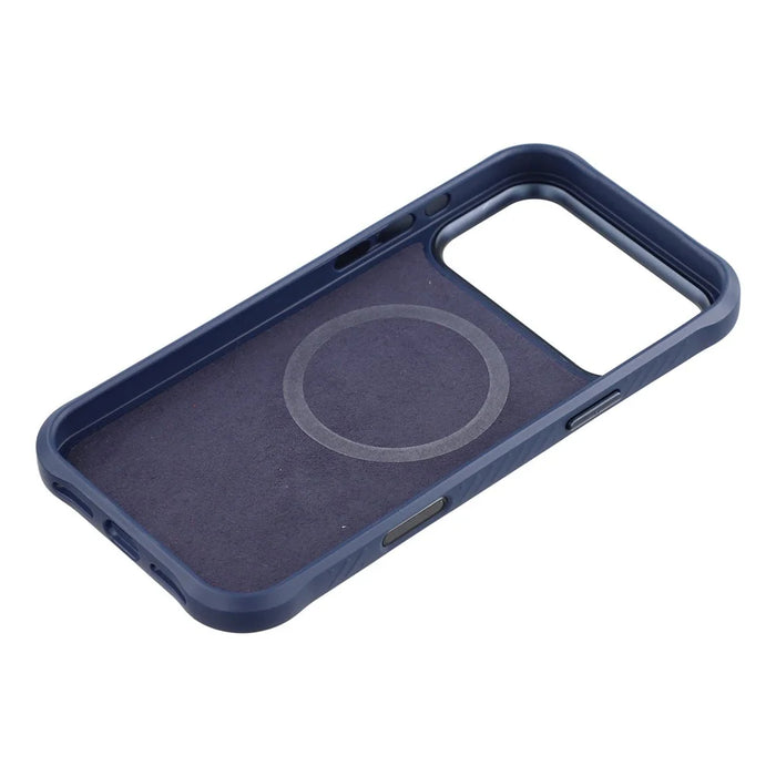 MUTURAL For iPhone 17 Pro Magnetic Case Leather Coated TPU + PC Phone Cover with Metal Camera Frame - Dark Blue - 7
