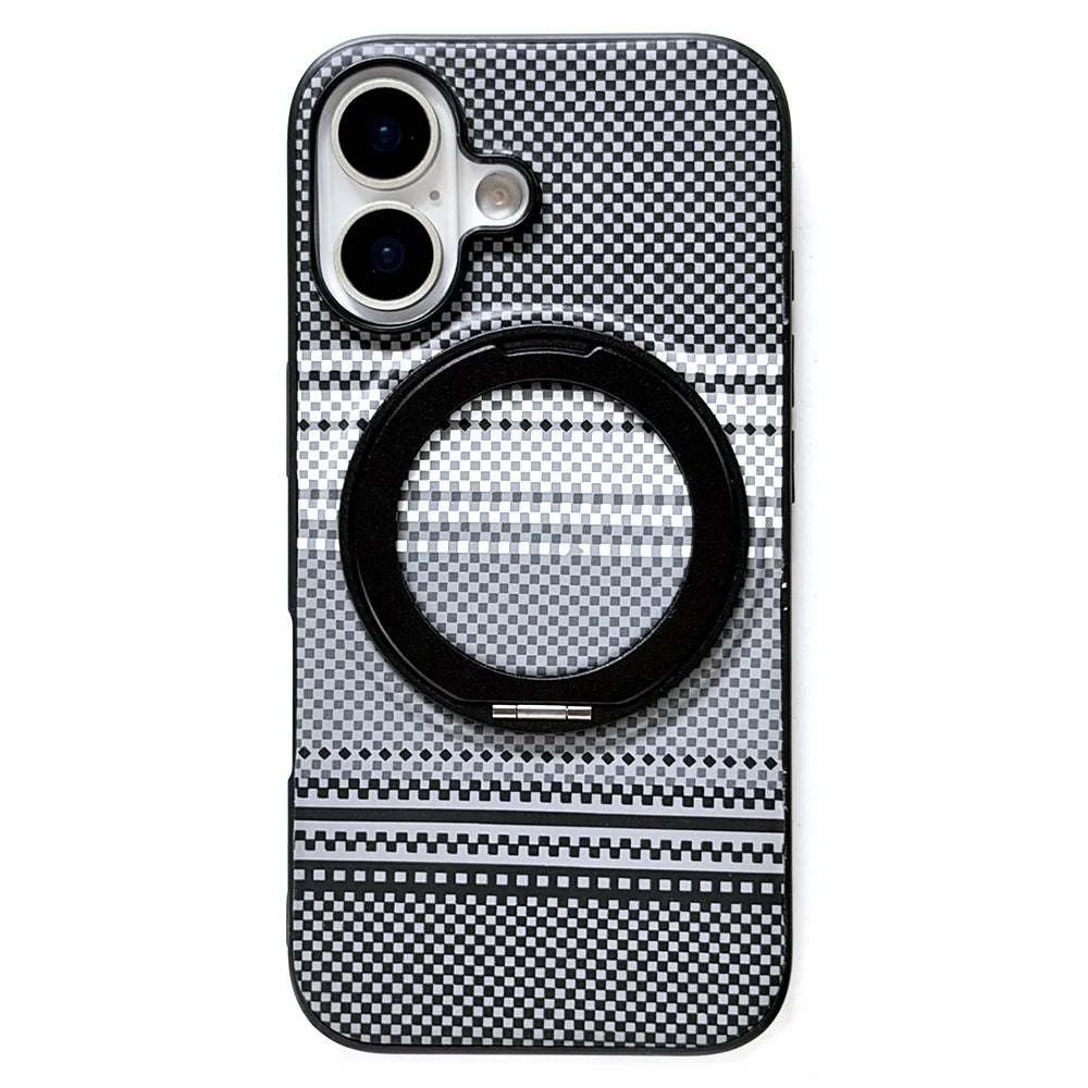 For iPhone 16 Magnetic Case Rotation Kickstand PU Leather + TPU Phone Cover - Black - 1