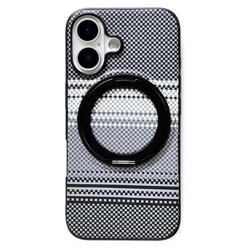For iPhone 16 Magnetic Case Rotation Kickstand PU Leather + TPU Phone Cover - Black - 1