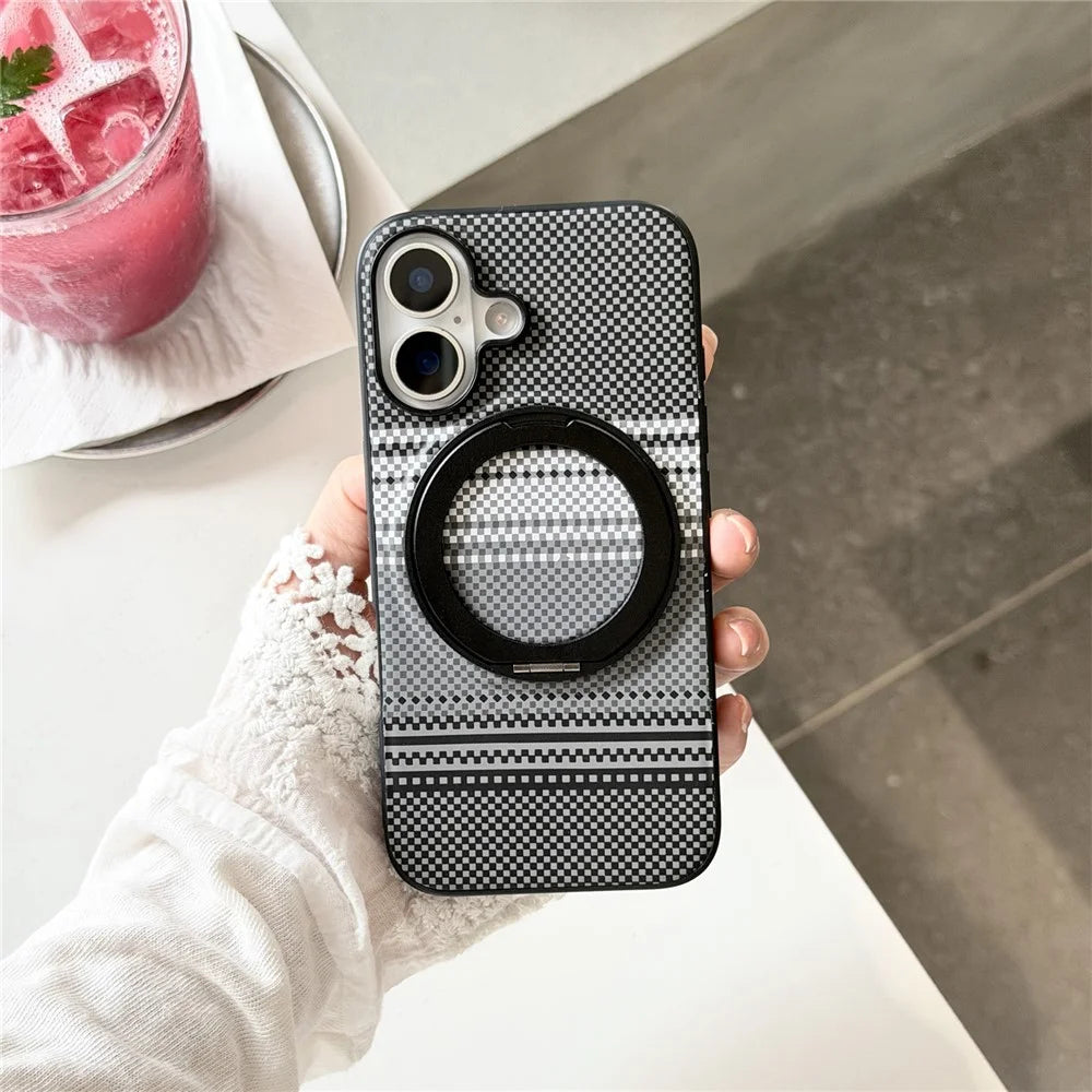 For iPhone 16 Magnetic Case Rotation Kickstand PU Leather + TPU Phone Cover - Black - 2