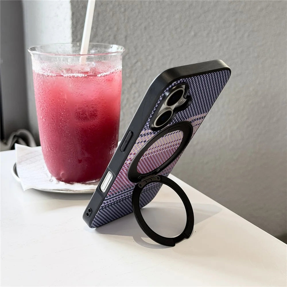 For iPhone 16 Magnetic Case Rotation Kickstand PU Leather + TPU Phone Cover - Black - 3