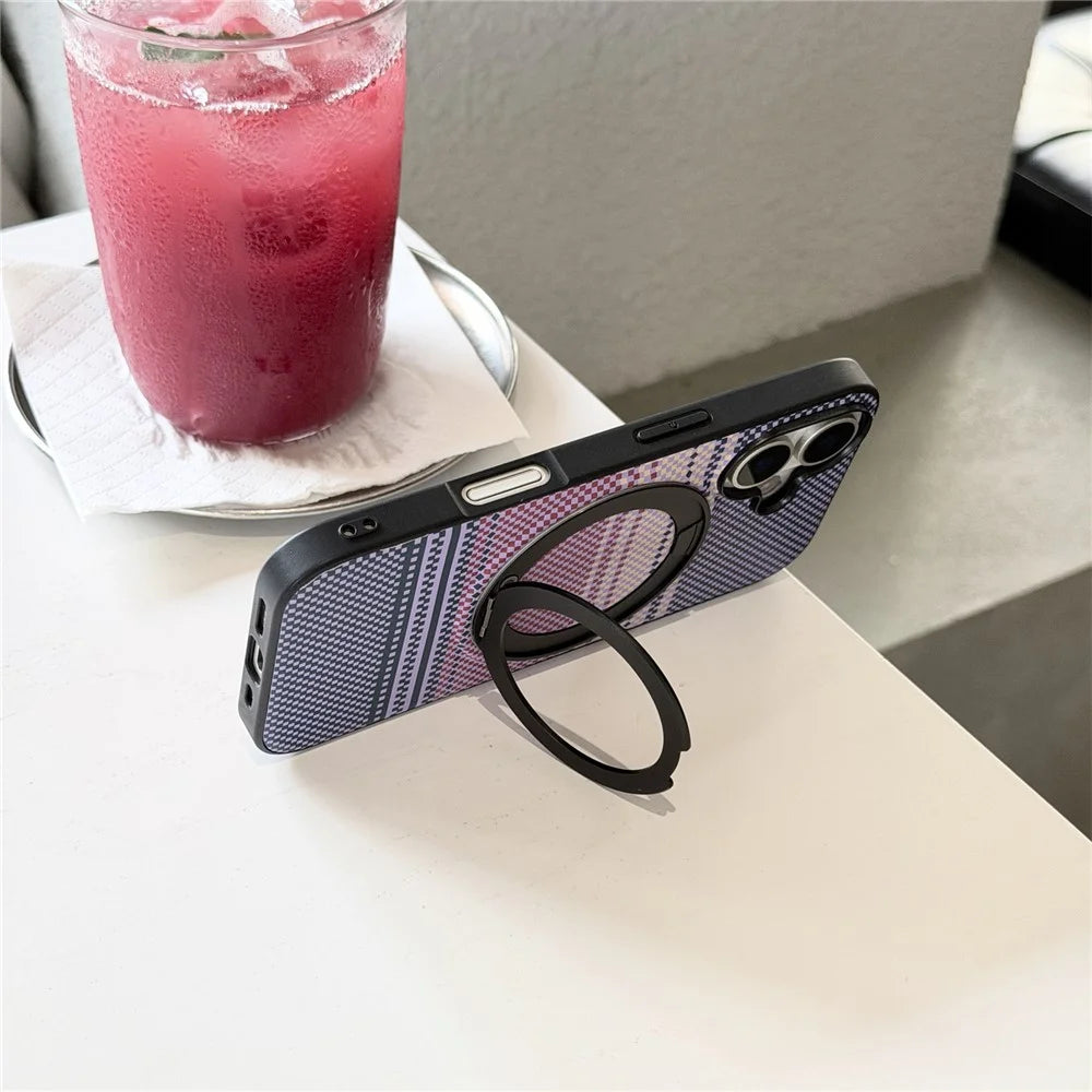 For iPhone 16 Magnetic Case Rotation Kickstand PU Leather + TPU Phone Cover - Black - 4