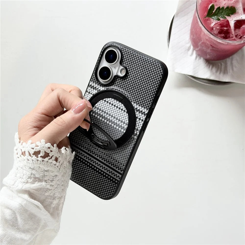 For iPhone 16 Magnetic Case Rotation Kickstand PU Leather + TPU Phone Cover - Black - 5