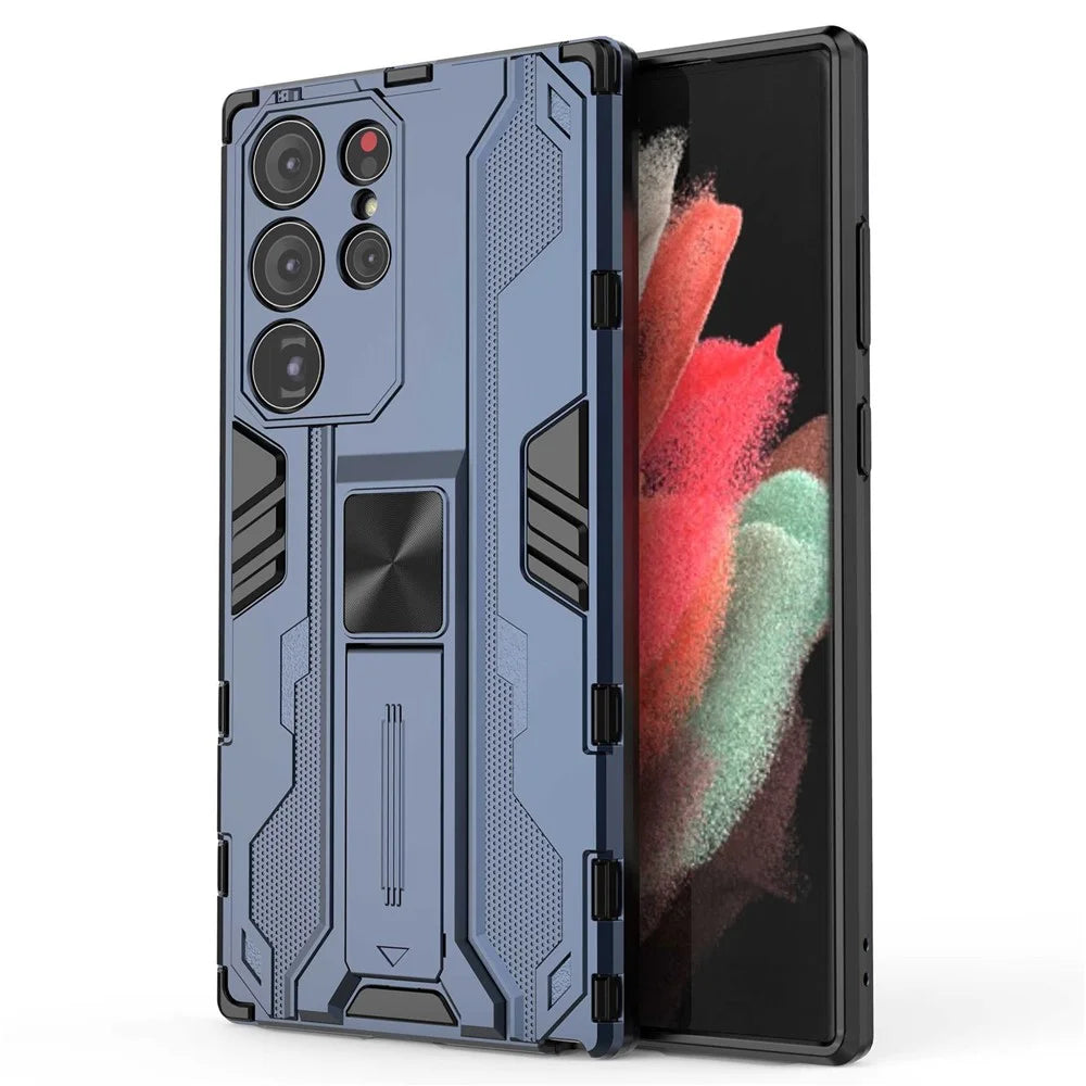 For Samsung Galaxy S23 Ultra Hybrid Hard PC Soft TPU Shockproof Phone Case Kickstand Non-slip Protective Cover - Blue - 1