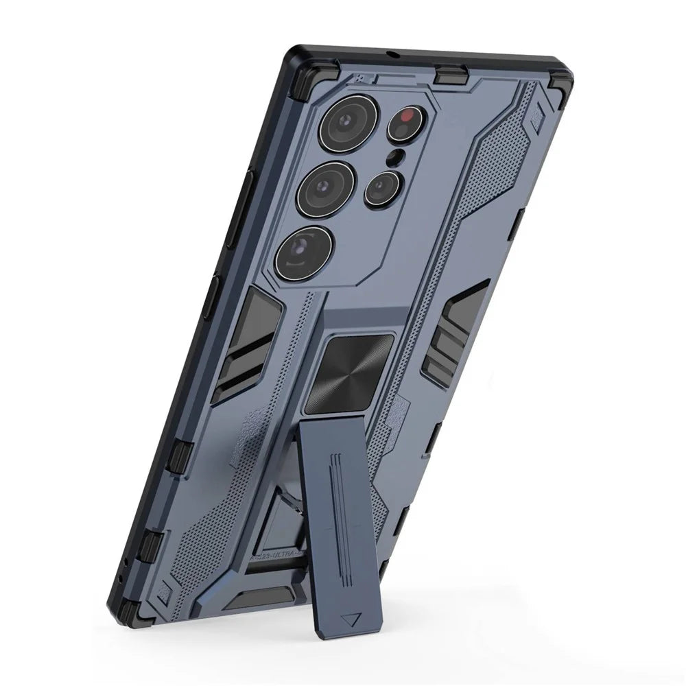 For Samsung Galaxy S23 Ultra Hybrid Hard PC Soft TPU Shockproof Phone Case Kickstand Non-slip Protective Cover - Blue - 3