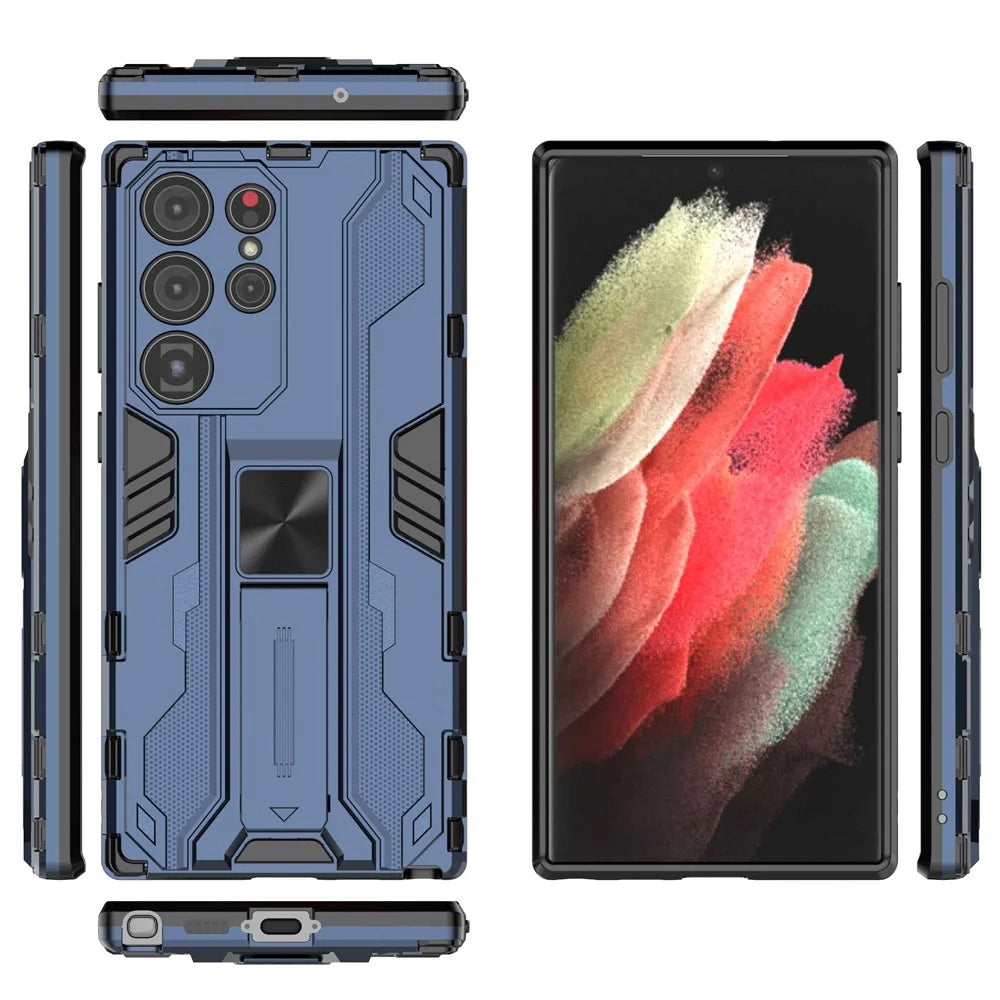 For Samsung Galaxy S23 Ultra Hybrid Hard PC Soft TPU Shockproof Phone Case Kickstand Non-slip Protective Cover - Blue - 6