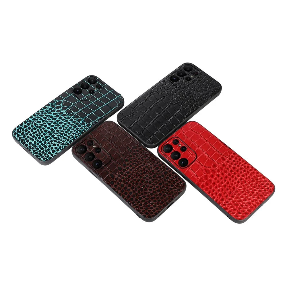 For Samsung Galaxy S23 Ultra Crocodile Texture Anti-Shock Phone Case Genuine Cowhide Leather Coated PC+TPU Cover - Black - 3