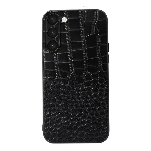 For Samsung Galaxy S23+ Crocodile Texture Phone Case Impact Resistant Genuine Cowhide Leather Coated PC+TPU Cover - Black - 1