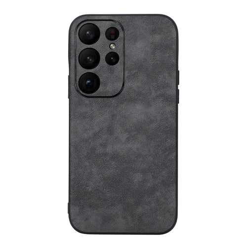 For Samsung Galaxy S23 Ultra Phone Protector Shell, Textured PU Leather Coated PC+TPU Phone Cover - Black - 1
