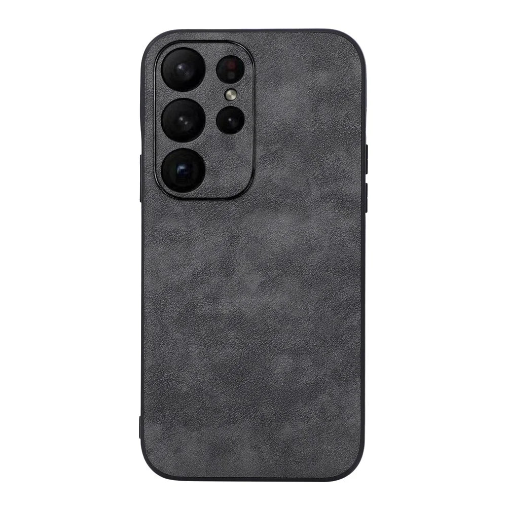 For Samsung Galaxy S23 Ultra Phone Protector Shell, Textured PU Leather Coated PC+TPU Phone Cover - Black - 1