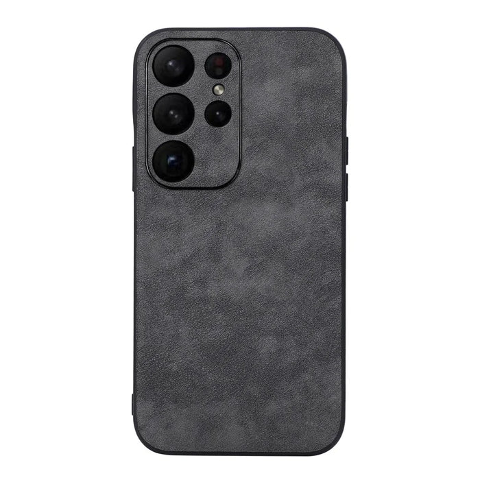 For Samsung Galaxy S23 Ultra Phone Protector Shell, Textured PU Leather Coated PC+TPU Phone Cover - Black - 1