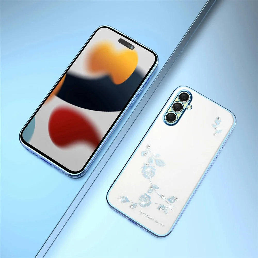 KADEM For Samsung Galaxy A15 5G Case Flower Rhinestone Decor TPU Phone Cover - Blue - 7