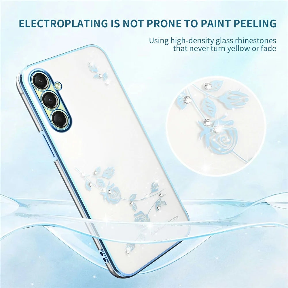 KADEM For Samsung Galaxy A55 5G Case Flower Rhinestone Decor TPU Phone Cover - Blue - 6