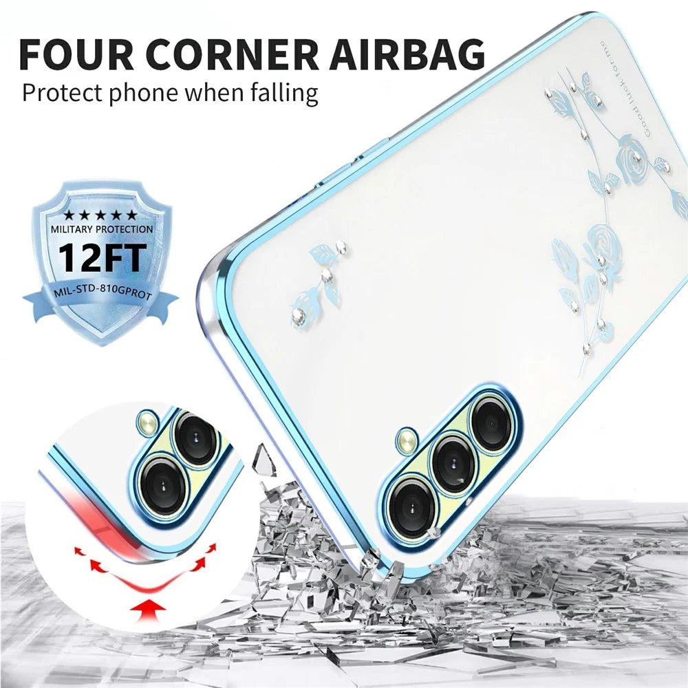 KADEM For Samsung Galaxy A36 5G Case Flower Rhinestone Decor TPU Phone Cover - Blue - 3
