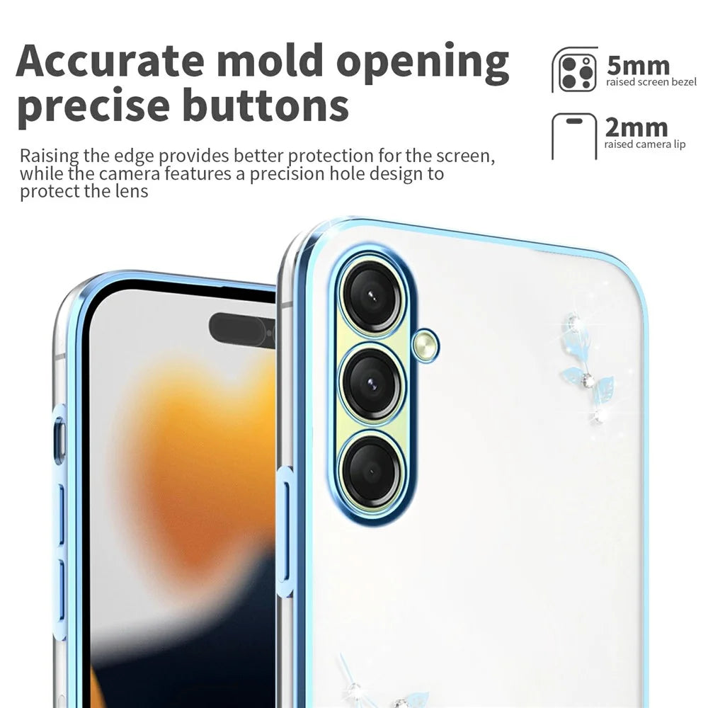 KADEM For Samsung Galaxy A36 5G Case Flower Rhinestone Decor TPU Phone Cover - Blue - 4