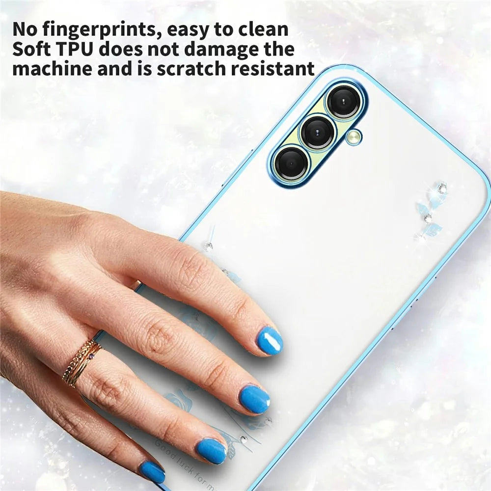KADEM For Samsung Galaxy A36 5G Case Flower Rhinestone Decor TPU Phone Cover - Blue - 5