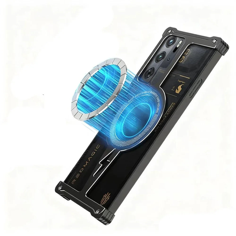 For ZTE nubia RedMagic 11 Pro 5G / 11 Pro+ 5G Bumper Magnetic Case Aluminium Alloy Metal Frameless Phone Cover - Black / Silver - 3