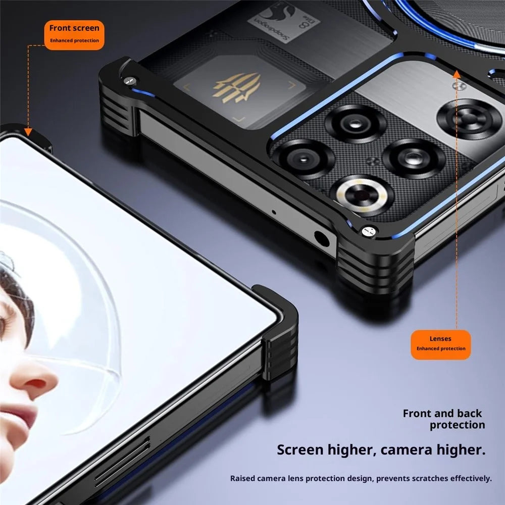 For ZTE nubia RedMagic 11 Pro 5G / 11 Pro+ 5G Bumper Magnetic Case Aluminium Alloy Metal Frameless Phone Cover - Black / Silver - 5