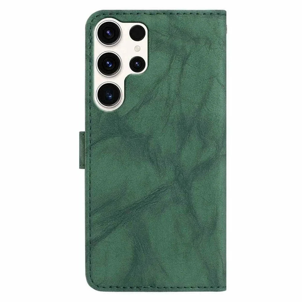 For Samsung Galaxy S25 Ultra Leather Case Butterfly Flower Imprinted Wallet Stand Flip Phone Cover with Wrist Strap - Green - 6