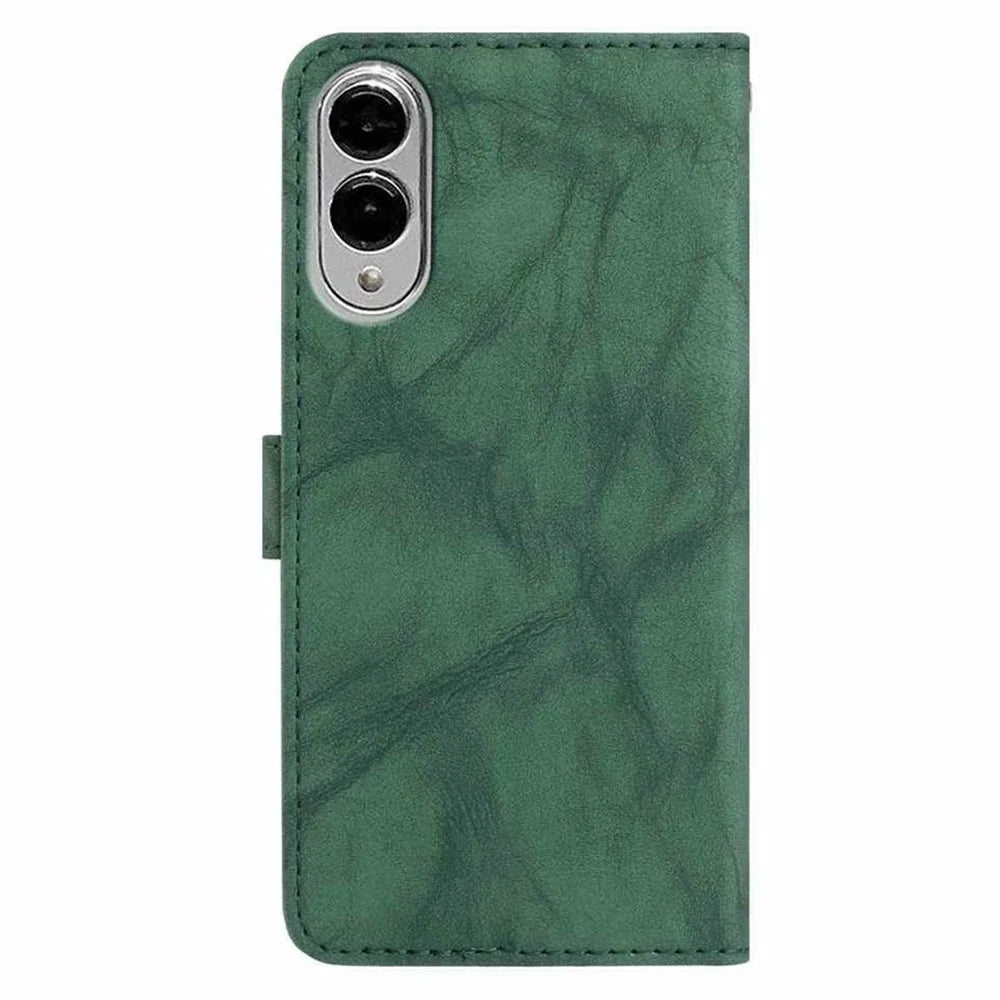 For Samsung Galaxy S25 Edge Leather Case Butterfly Flower Imprinted Wallet Stand Flip Phone Cover with Wrist Strap - Green - 6