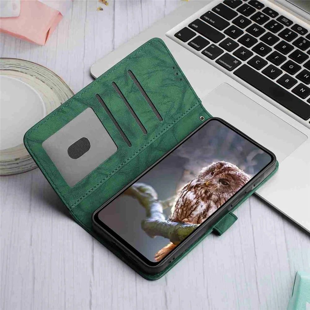 For Samsung Galaxy A36 5G Leather Case Butterfly Flower Imprinted Wallet Stand Flip Phone Cover with Wrist Strap - Green - 2