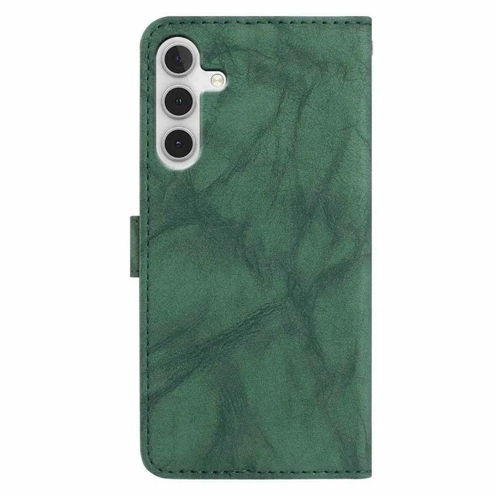 For Samsung Galaxy A56 5G Leather Case Butterfly Flower Imprinted Wallet Stand Flip Phone Cover with Wrist Strap - Green - 6