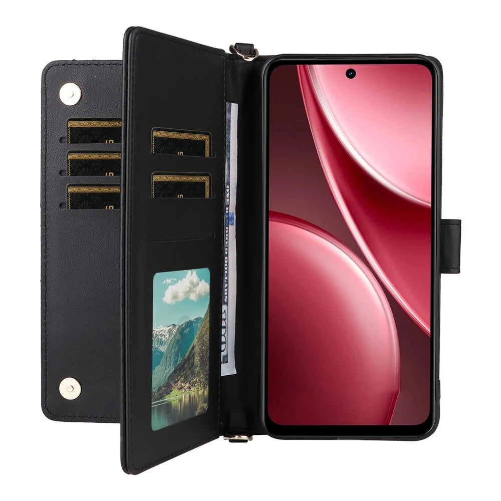 For vivo Y31 5G / Y21d Leather Case Stand Wallet Phone Cover with Shoulder  /  Wrist Strap - Black - 2