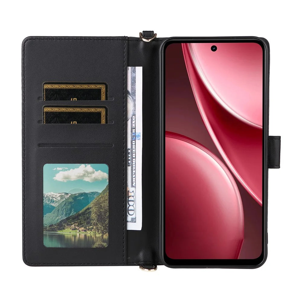 For vivo Y31 5G / Y21d Leather Case Stand Wallet Phone Cover with Shoulder  /  Wrist Strap - Black - 3