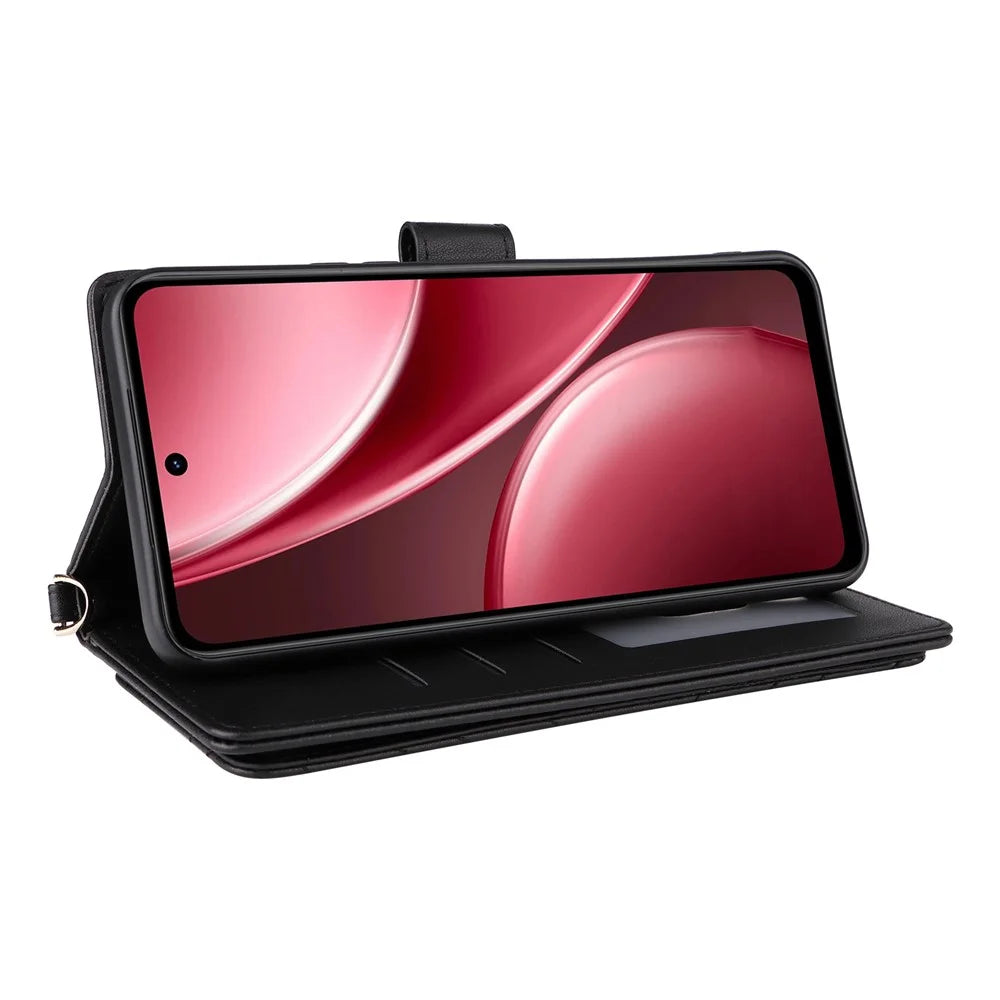 For vivo Y31 5G / Y21d Leather Case Stand Wallet Phone Cover with Shoulder  /  Wrist Strap - Black - 4