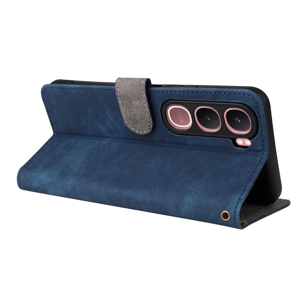 For vivo Y31 5G / Y21d Case Wallet RFID Blocking PU Leather Phone Cover Stand with Strap - Blue - 4