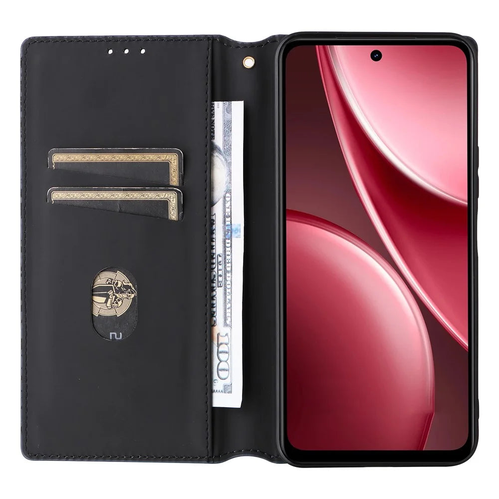 For vivo Y31 5G / Y21d Case Wallet Rhombus Imprinted Leather Phone Cover -  Black - 2