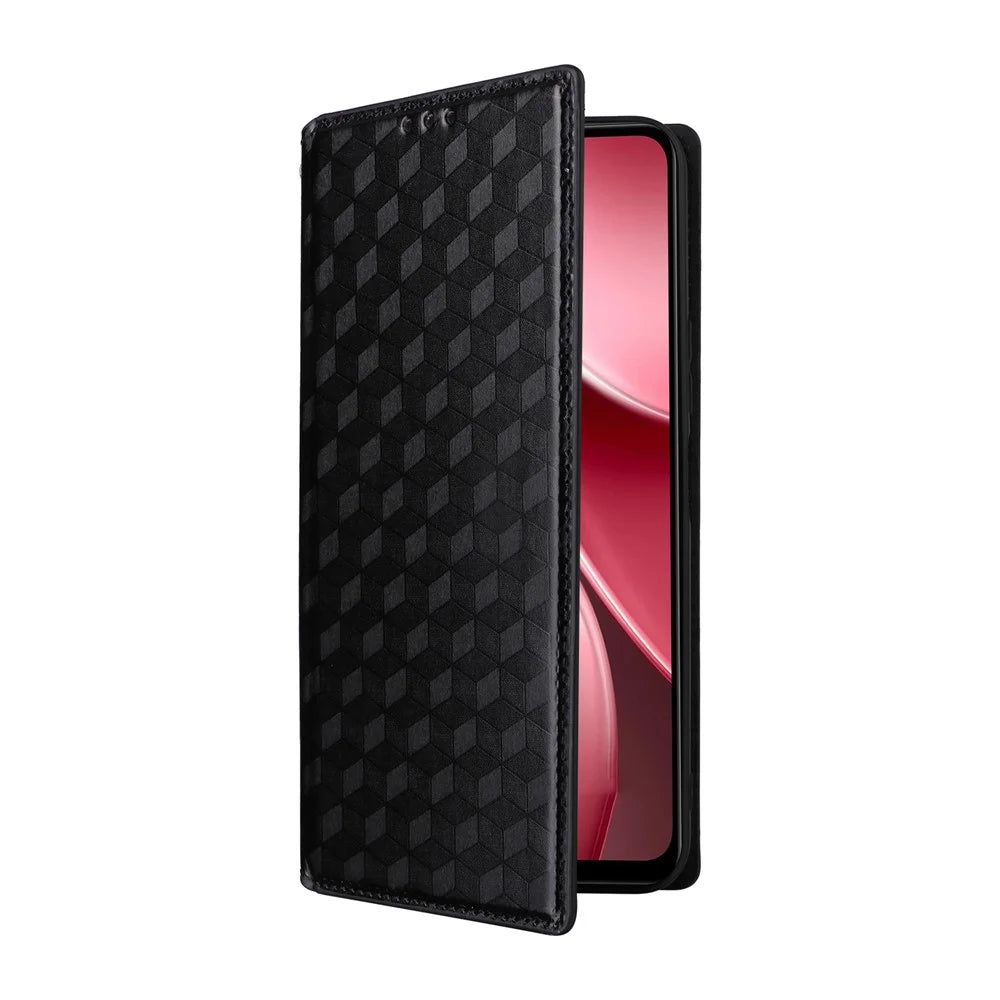For vivo Y31 5G / Y21d Case Wallet Rhombus Imprinted Leather Phone Cover -  Black - 5