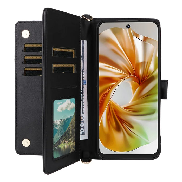 For ZTE nubia Focus 2 5G Leather Case Stand Wallet Phone Cover with Shoulder / Wrist Strap - Black - 2