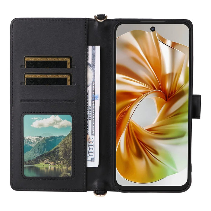 For ZTE nubia Focus 2 5G Leather Case Stand Wallet Phone Cover with Shoulder / Wrist Strap - Black - 3