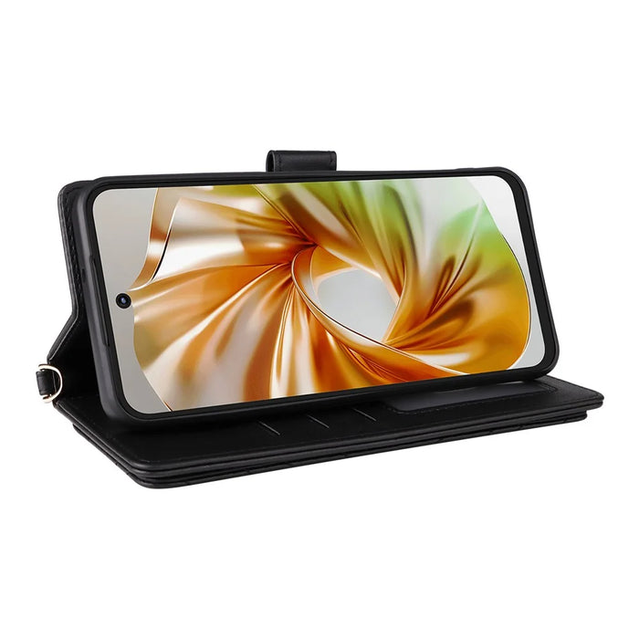 For ZTE nubia Focus 2 5G Leather Case Stand Wallet Phone Cover with Shoulder / Wrist Strap - Black - 4