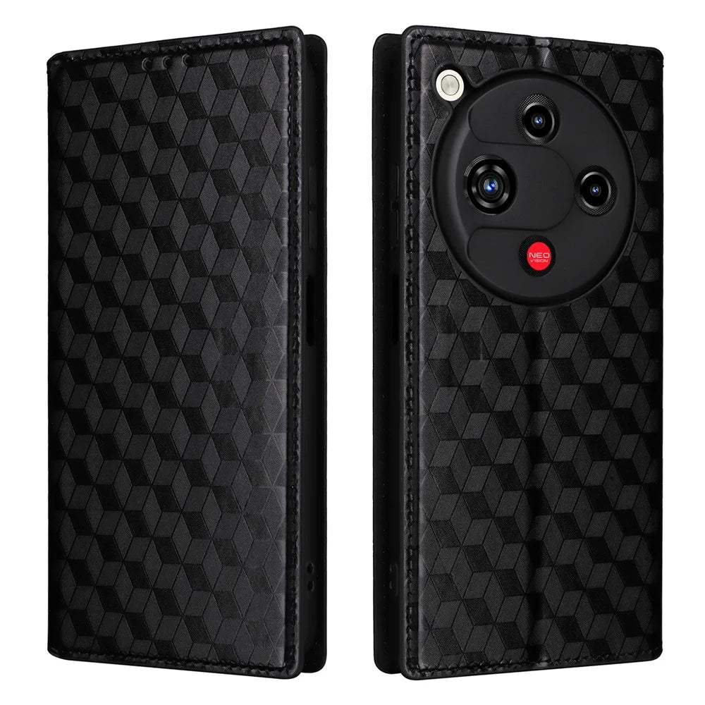 For ZTE nubia Focus 2 5G Case Wallet Rhombus Imprinted Leather Phone Cover - Black - 1