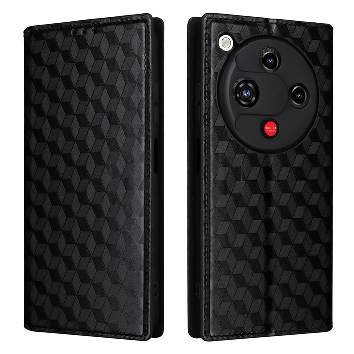 For ZTE nubia Focus 2 5G Case Wallet Rhombus Imprinted Leather Phone Cover - Black - 1