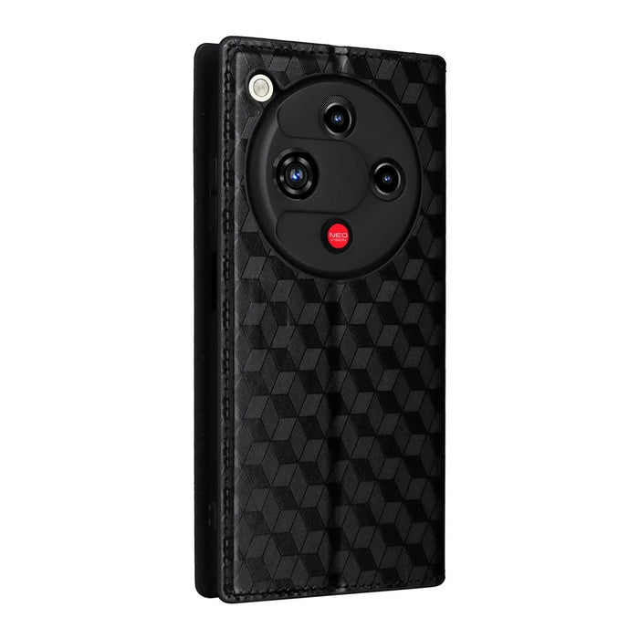 For ZTE nubia Focus 2 5G Case Wallet Rhombus Imprinted Leather Phone Cover - Black - 6