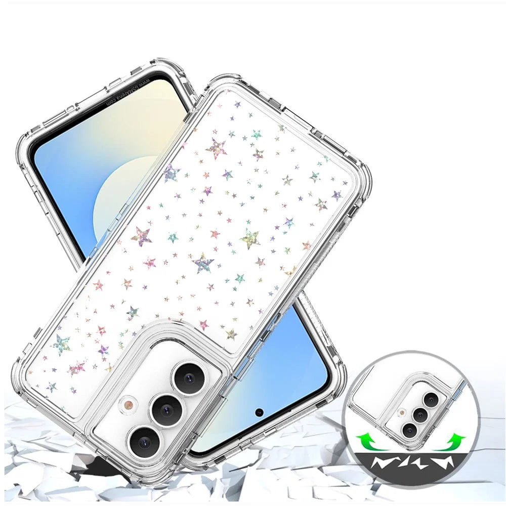 For Samsung Galaxy S25 FE Case Precise Cutouts Acrylic TPU Clear Phone Cover with Laser-printed Film - Stars - 4