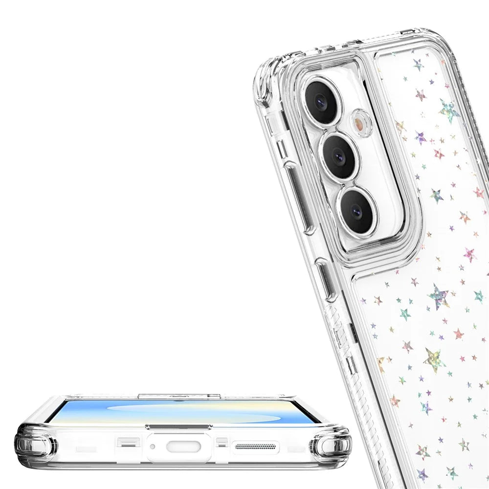 For Samsung Galaxy S25 FE Case Precise Cutouts Acrylic TPU Clear Phone Cover with Laser-printed Film - Stars - 6