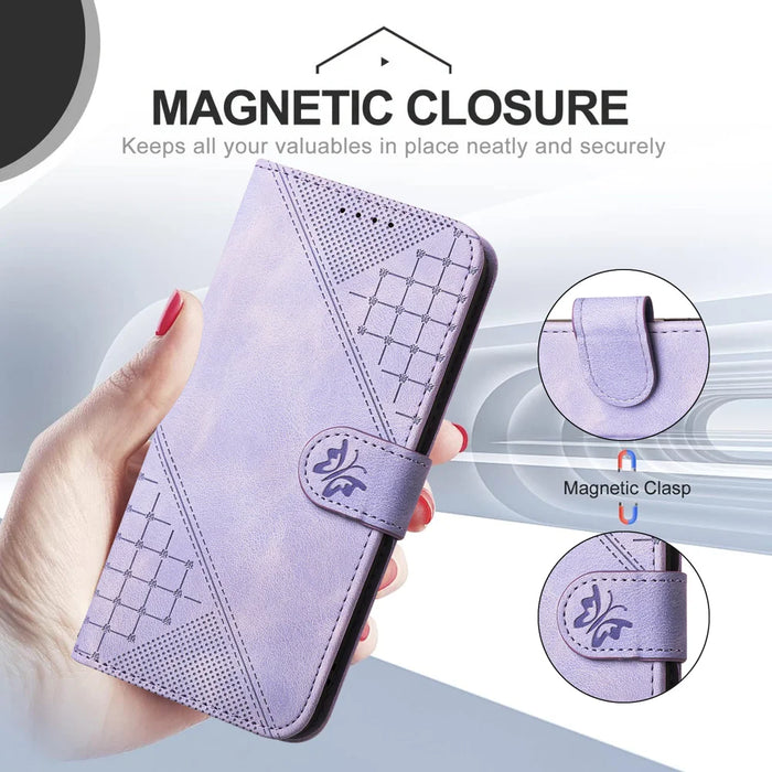 For Samsung Galaxy S26 Leather Wallet Case Butterfly Flower Imprinted Phone Cover with Strap - Purple - 2