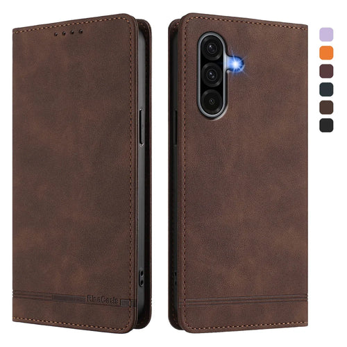For Samsung Galaxy A37 5G / A56 5G / A36 5G Case RINACASIS RC23 RFID Blocking Wallet Stand PU Leather Phone Cover - Brown - 1